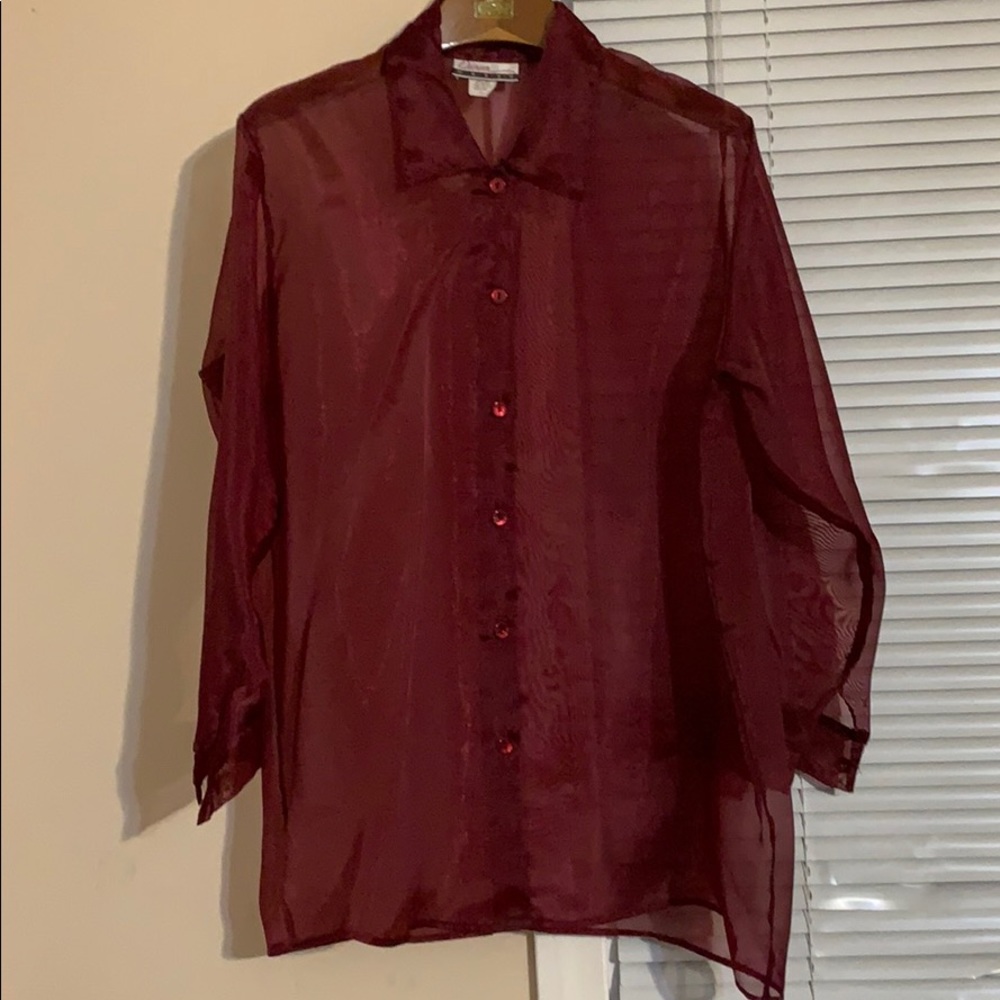 Sheer burgundy blouse size 16
